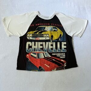 GM Chevelle Graphic T-Shirt Black White Raglan Muscle Car Vintage Style - M